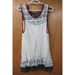 BKE Boutique Ivory Navy Burgundy Crochet Women’s Sleeveless Sweater Sz Large